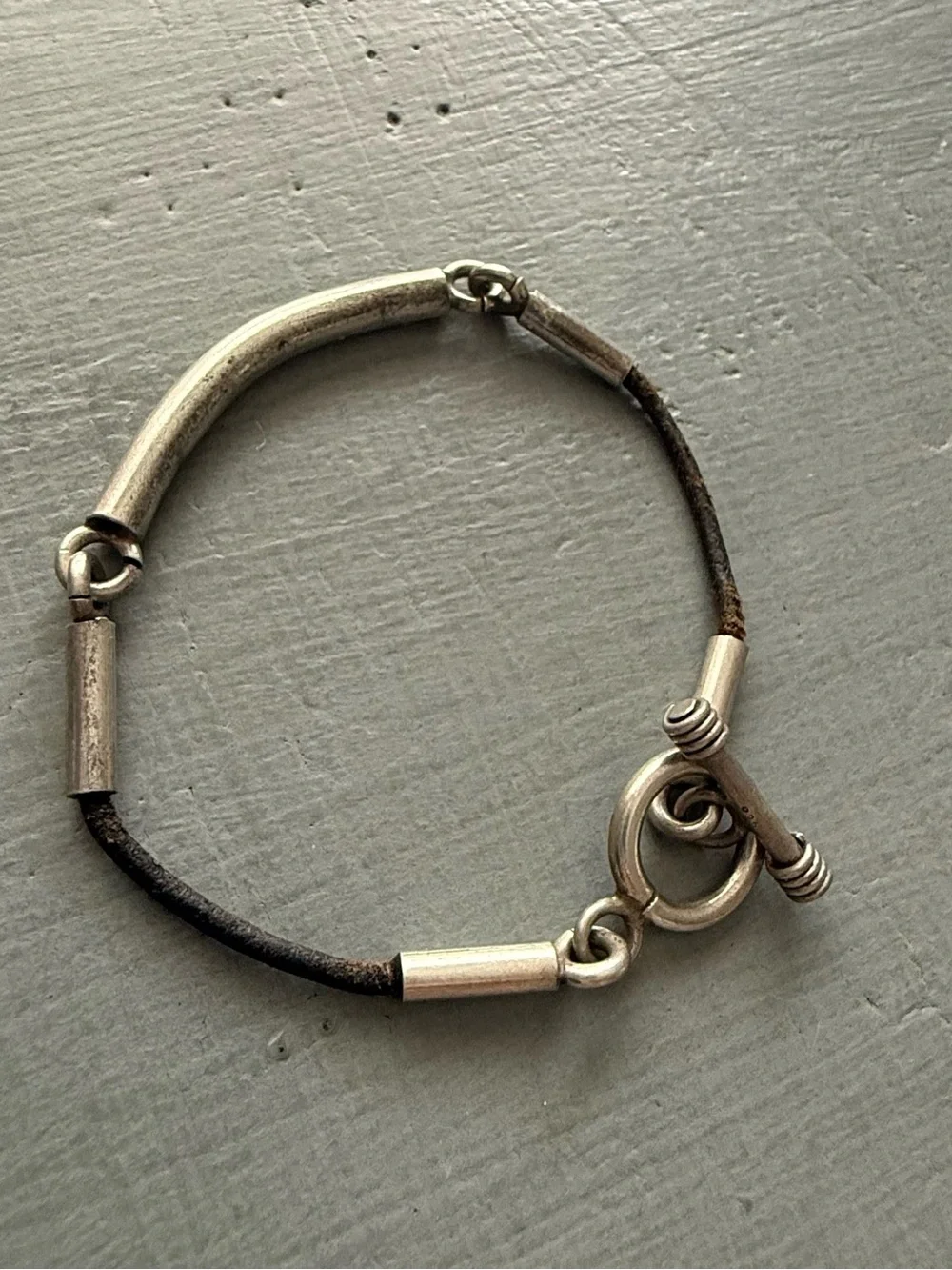 925 Sterling Silver Toggle Black Leather Bracelet